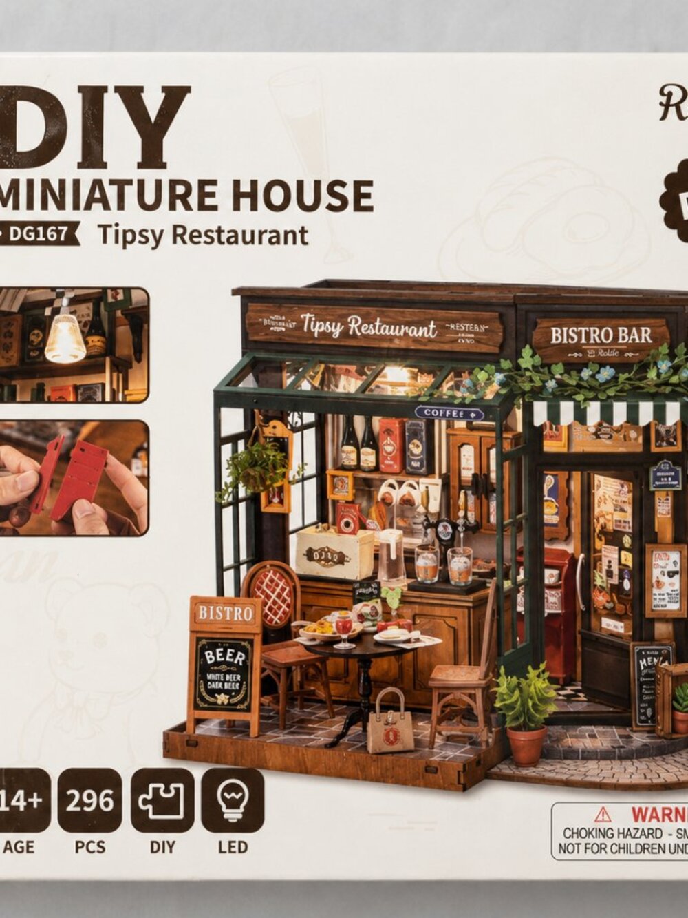 NEW Rolife Tipsy Restaurant DG167 DIY Miniature House LED Craft Kit 296pc